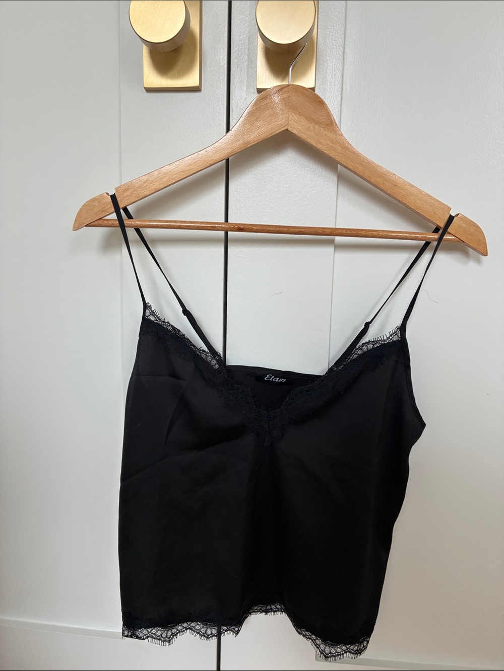 Etam Black Lace-Edge Satin Camisole